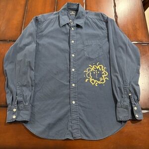 Lucky Brand Dungarees America Navy Blue Button Down Yellow designs